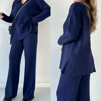 V-hals V-hals casual todelt sett med spalter for kvinner