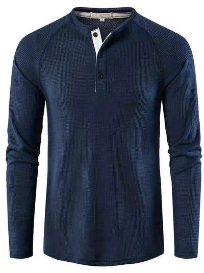 Elegant, ensfarget, langermet poloskjorte for menn