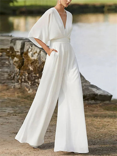 Elegant og stilig jumpsuit med V-hals for kvinner