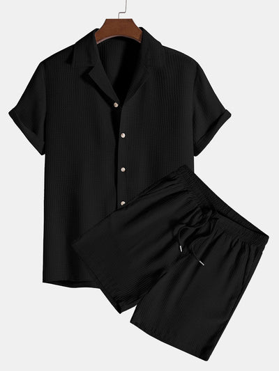 Skjorte og shorts med vaffelkrage Revere-krage