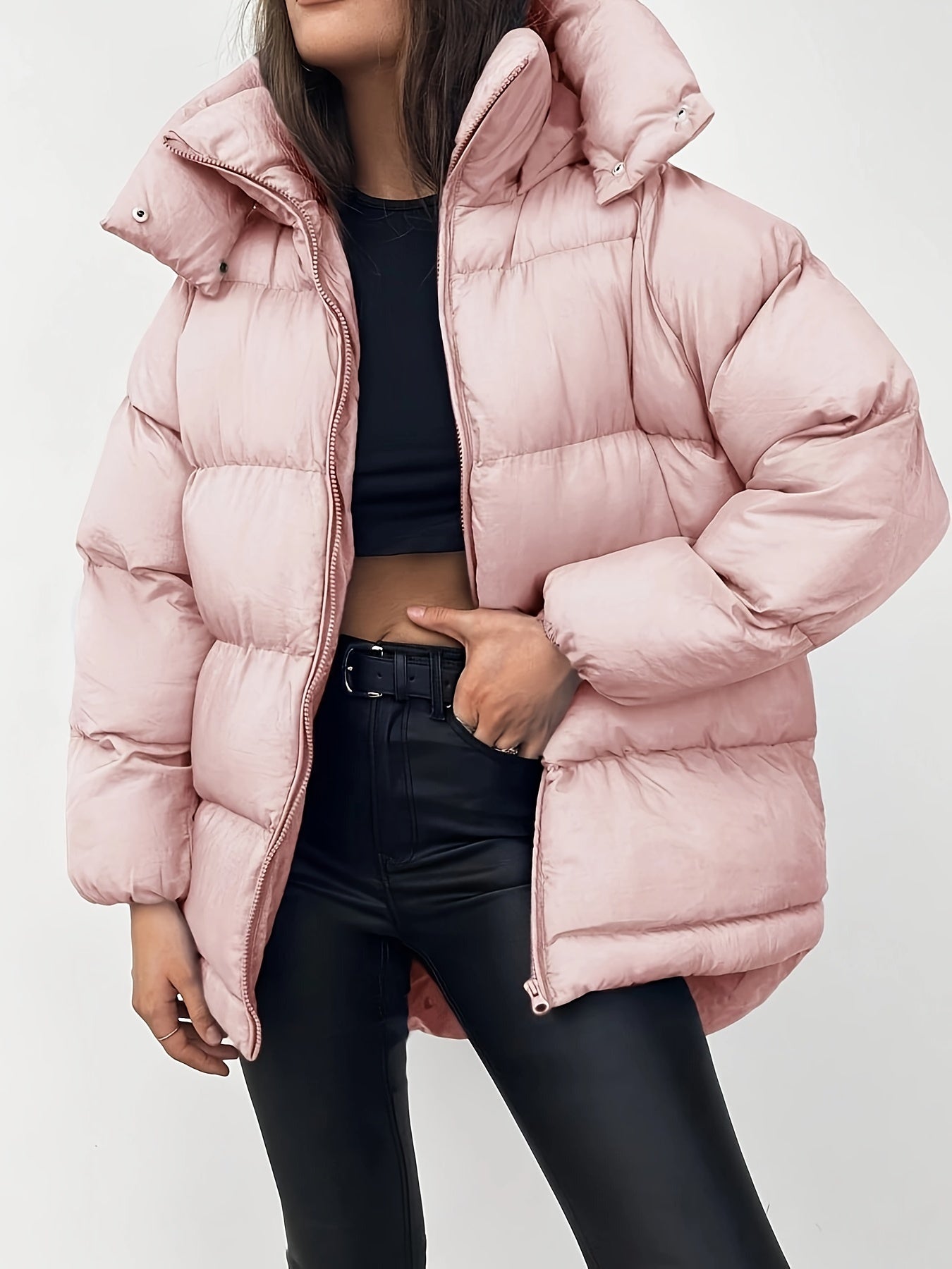 Elegant varm puffer vinterjakke med hette for kvinner