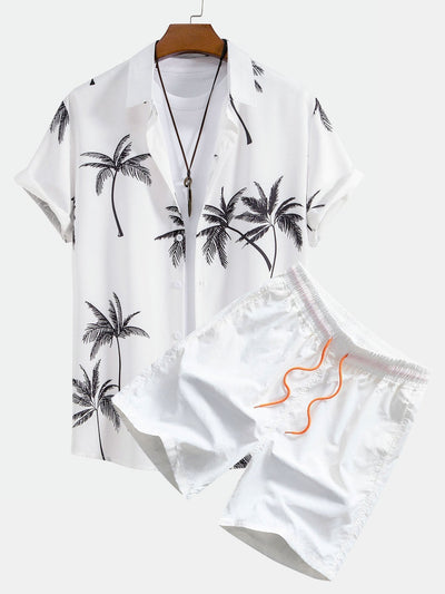 Skjorte med knappelukking og badeshorts med palmemønster