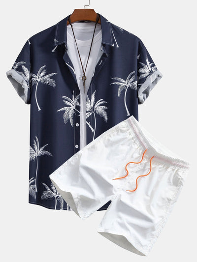 Skjorte med knappelukking og badeshorts med palmemønster