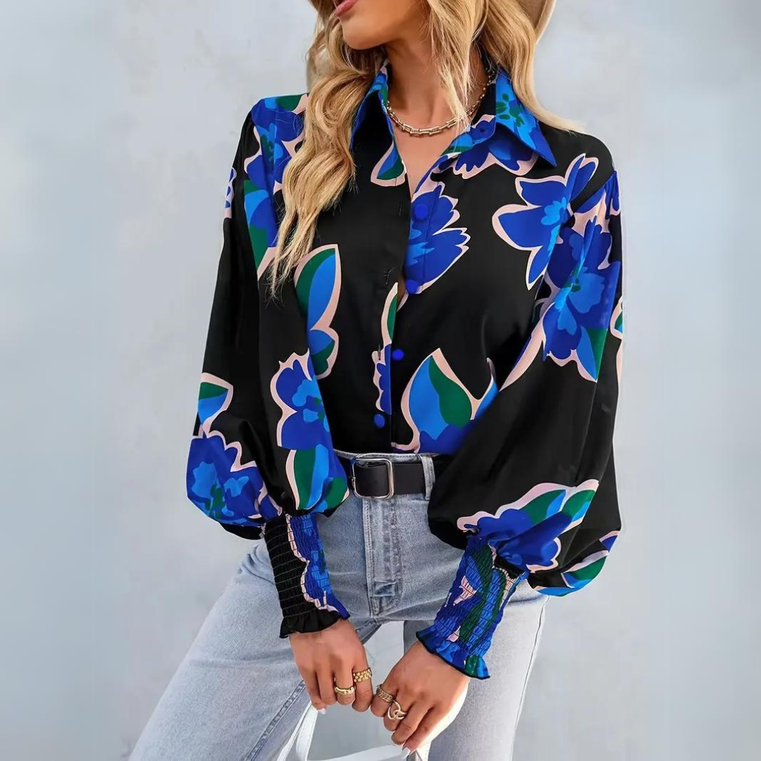 Elegant damebluse med blomster