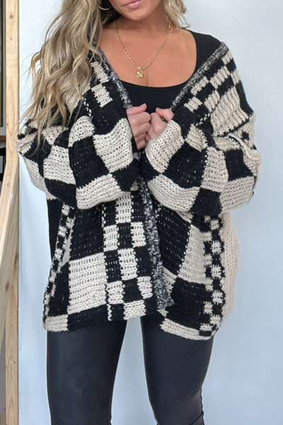 Casual oversize rutete cardigan for kvinner