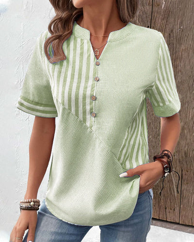 Elegant stripete kortermet bluse for kvinner