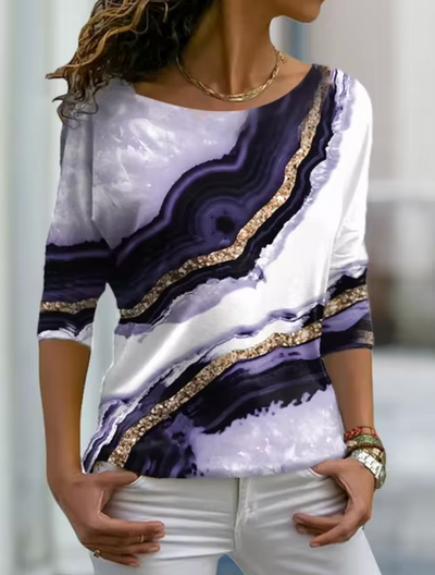 Elegant bluse med marmormønster for kvinner