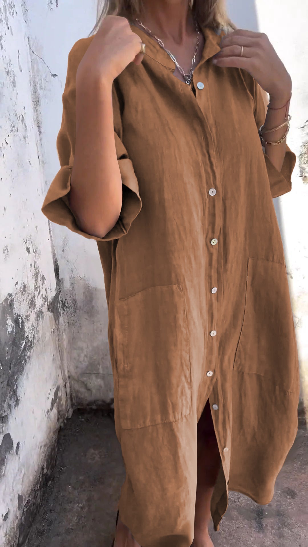 Cloë | Comfy Skjorte stil uformell lang kjole