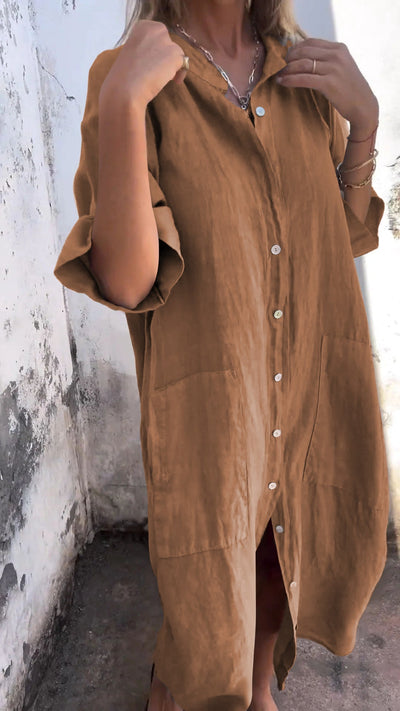 Cloë | Comfy Skjorte stil uformell lang kjole