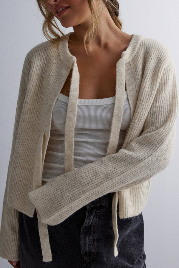 Elegant strikket cardigan med snøring for kvinner