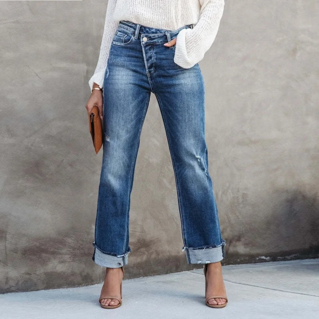 Trendy denimbukse med høy midje