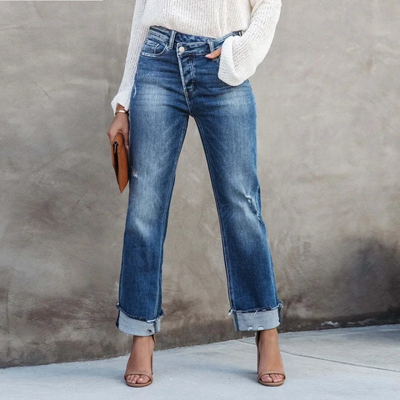 Trendy denimbukse med høy midje