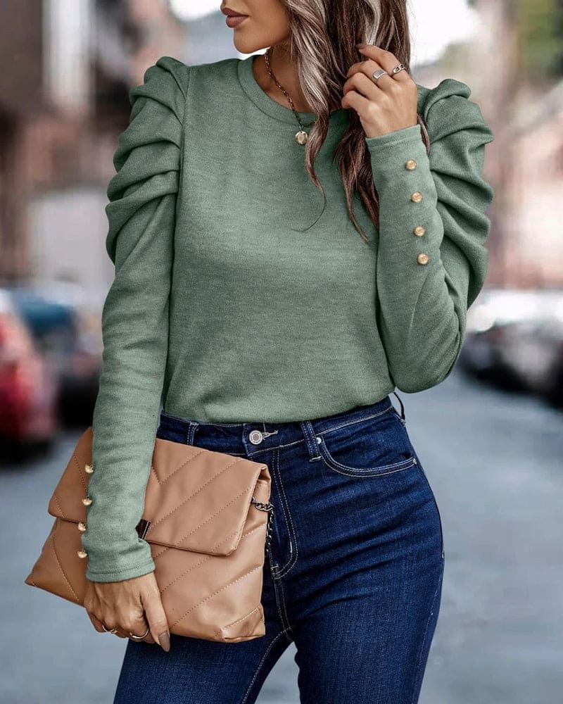 Bluse med puffede ermer