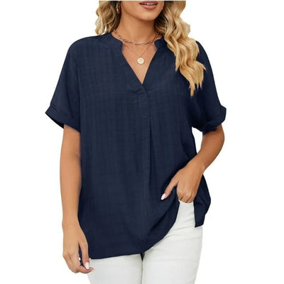 Elegant bluse med delt V-hals for kvinner