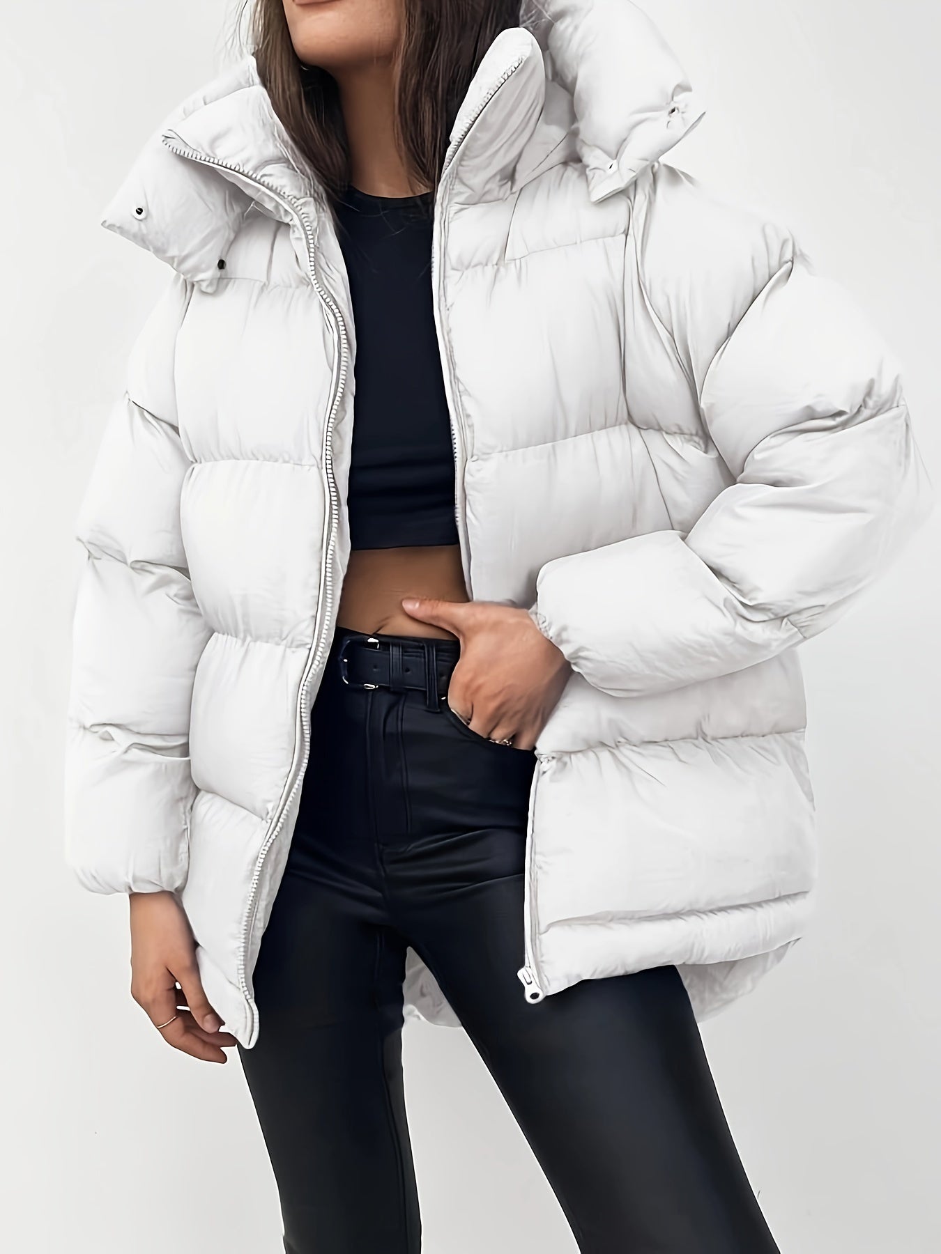 Elegant varm puffer vinterjakke med hette for kvinner
