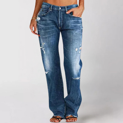 Utsvungne jeans med rifter i denim for kvinner