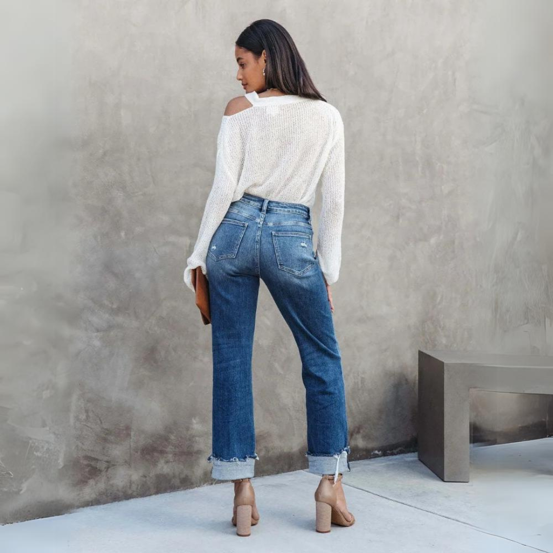 Trendy denimbukse med høy midje