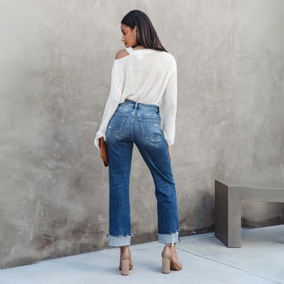 Trendy denimbukse med høy midje