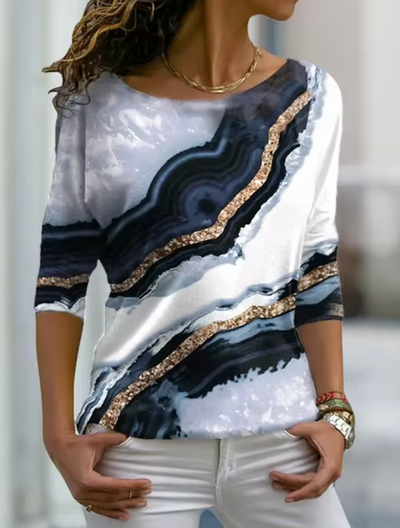 Elegant bluse med marmormønster for kvinner
