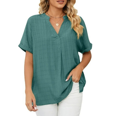 Elegant bluse med delt V-hals for kvinner