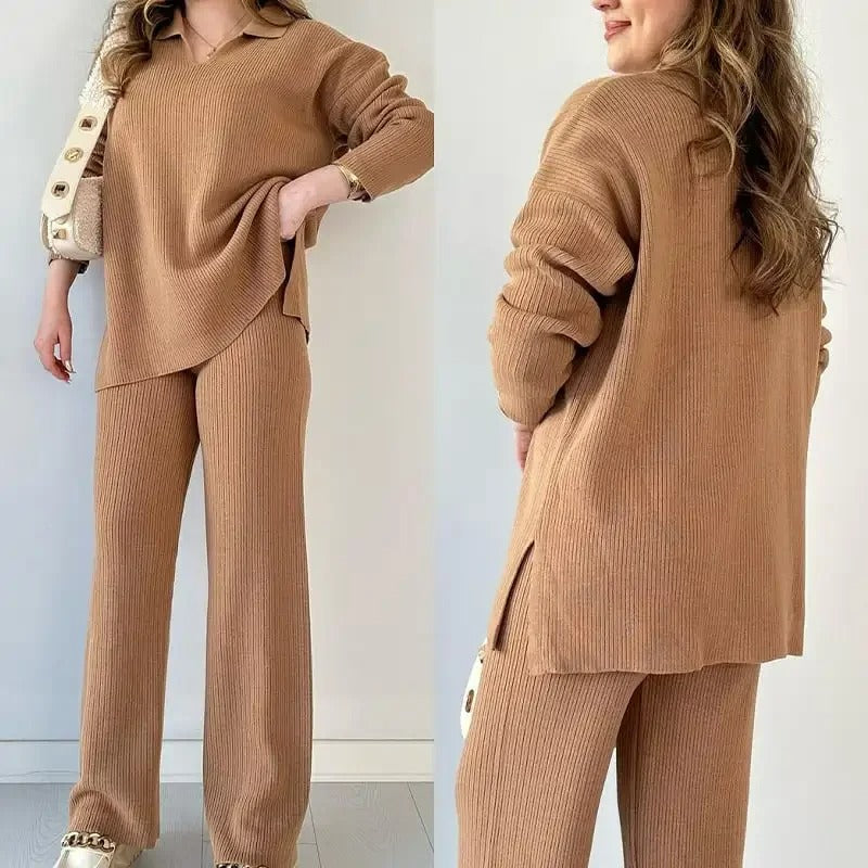 V-hals V-hals casual todelt sett med spalter for kvinner