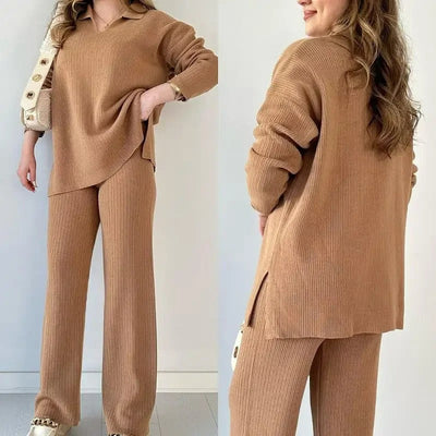 V-hals V-hals casual todelt sett med spalter for kvinner