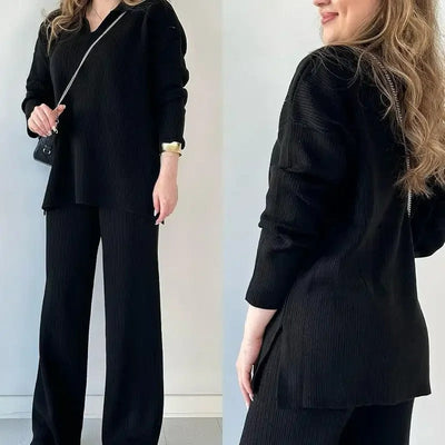 V-hals V-hals casual todelt sett med spalter for kvinner