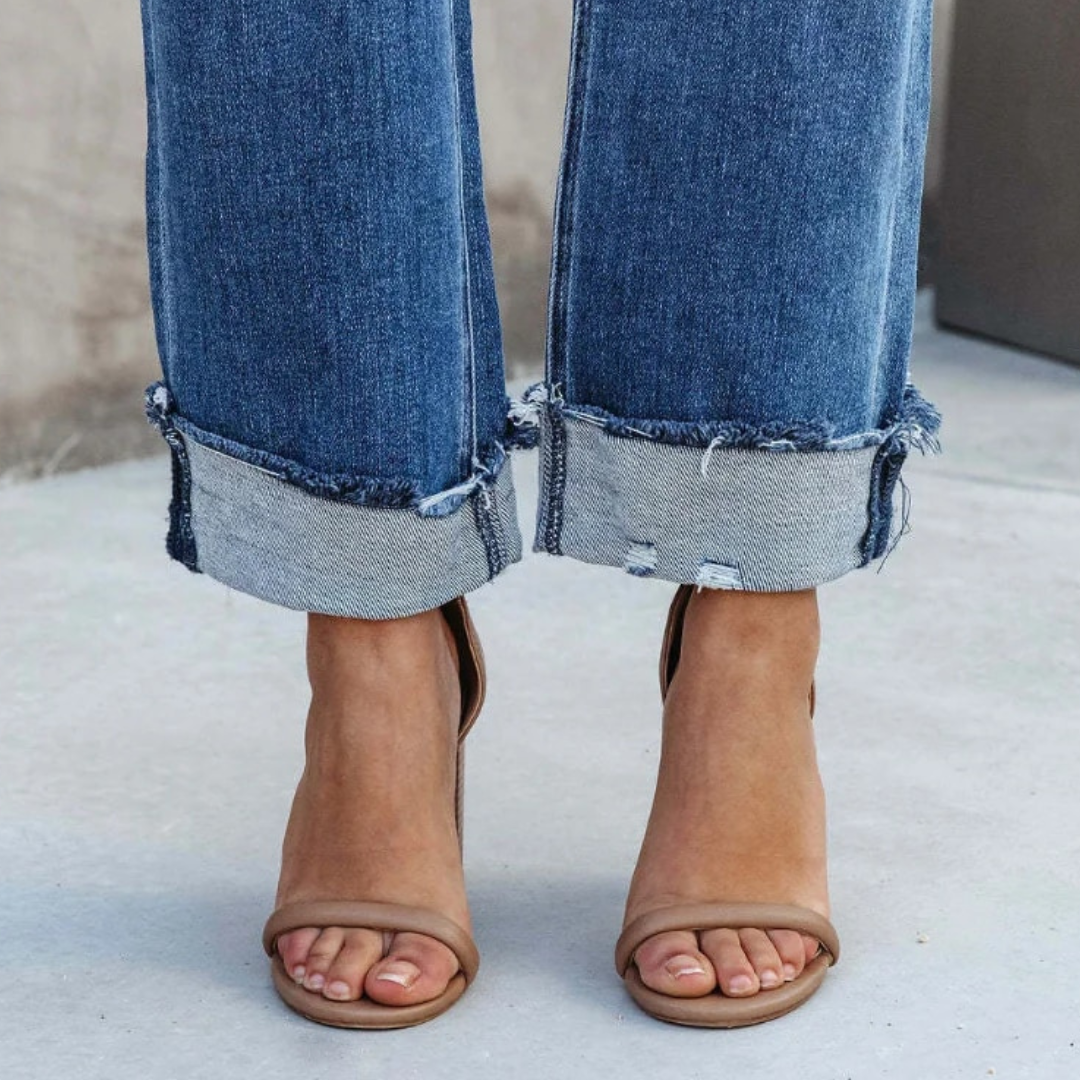 Trendy denimbukse med høy midje