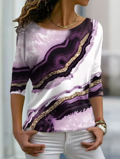 Elegant bluse med marmormønster for kvinner