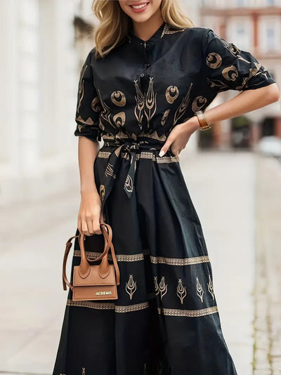 Boho maxikjole med abstrakt trykk
