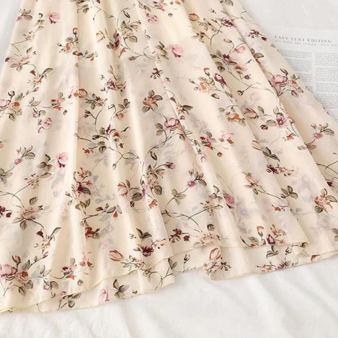 Elegant midikjole med blomstertrykk