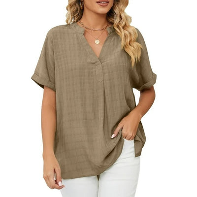 Elegant bluse med delt V-hals for kvinner