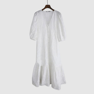 Daniella Midi-kjole med broderi og puffermer