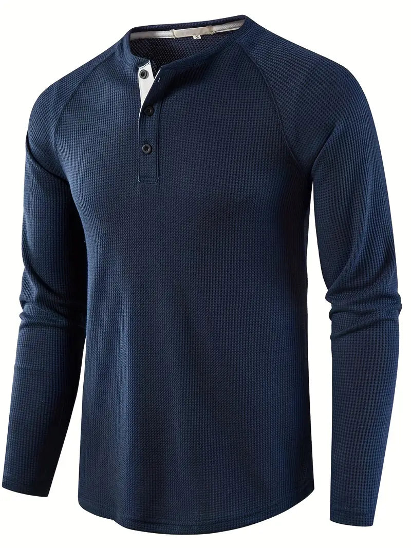 Elegant, ensfarget, langermet poloskjorte for menn