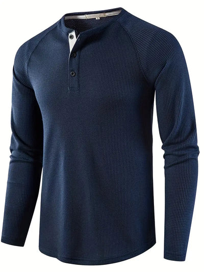 Elegant, ensfarget, langermet poloskjorte for menn