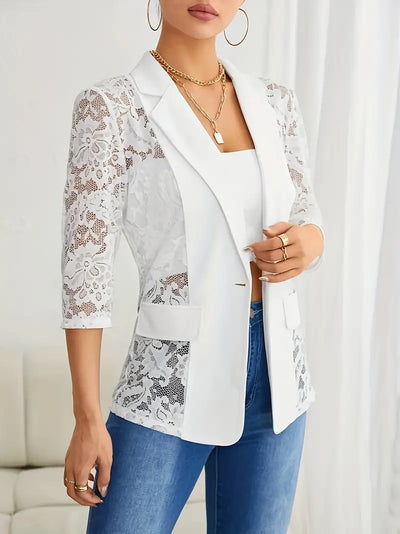 Blazer med blonder og kontrastfarget åpen front