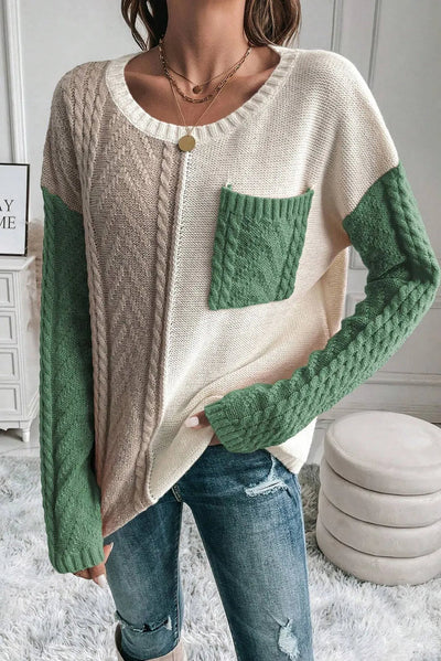 Trendy genser med rund hals og fargeblokk for kvinner