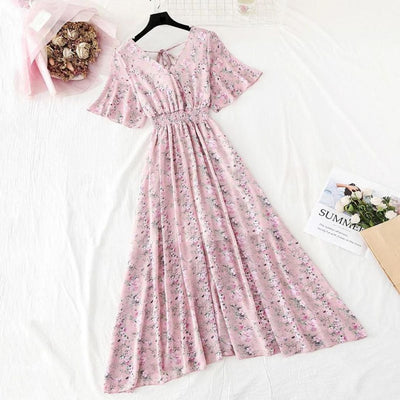 Elegant midikjole med blomstertrykk