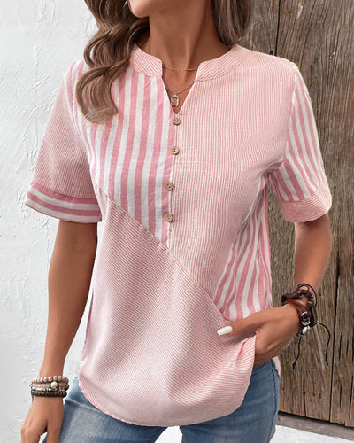 Elegant stripete kortermet bluse for kvinner