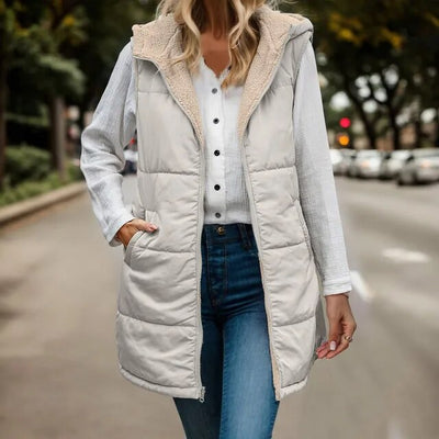 Vendbar ermeløs jakke i ermeløs imitert fleece