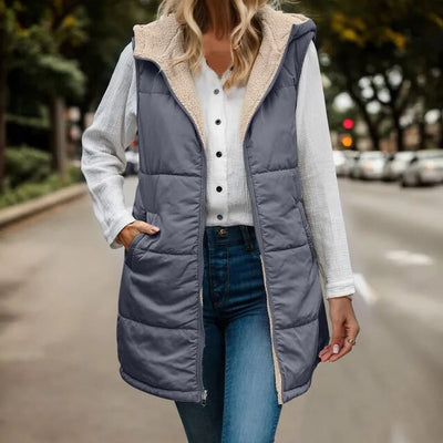 Vendbar ermeløs jakke i ermeløs imitert fleece