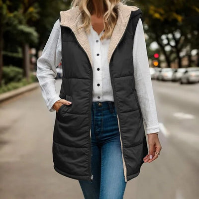 Vendbar ermeløs jakke i ermeløs imitert fleece