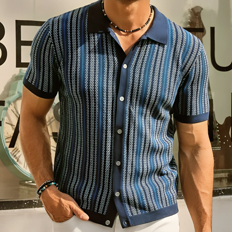 Strikket poloskjorte med knapper for menn