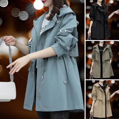 Carel - Slips i britisk stil Halvlang trenchcoat med hette og glidelås