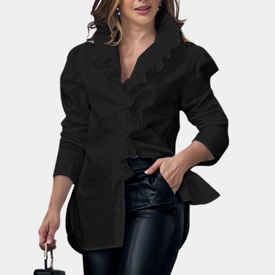 Elegant langermet bluse med volanger for kvinner