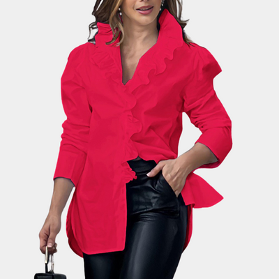 Elegant langermet bluse med volanger for kvinner