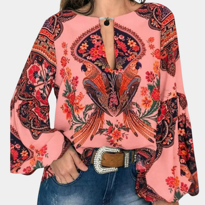 Elegant blomstret bluse med lanterne ermer for kvinner