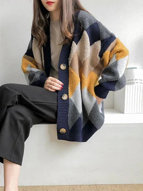 Rutete cardigan med knapper
