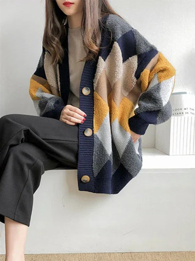 Rutete cardigan med knapper