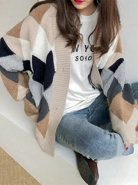 Rutete cardigan med knapper